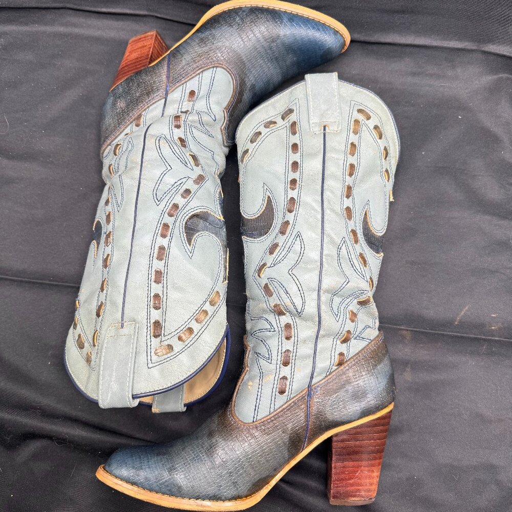 Vintage Women's Two Toned Blue Leather Western Cowgirl Size 7